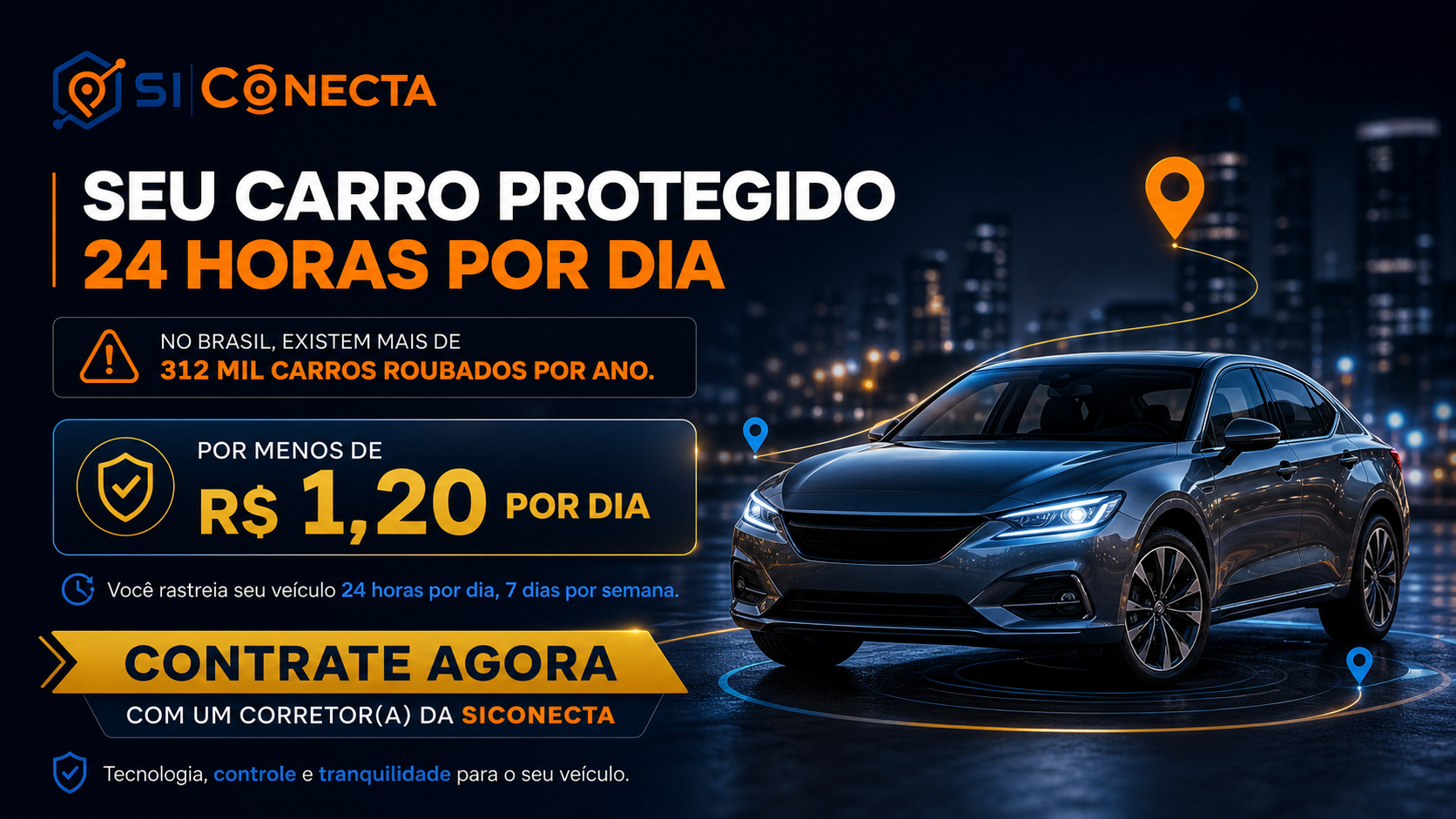 Carro protegido 24 horas por dia com SI Conecta