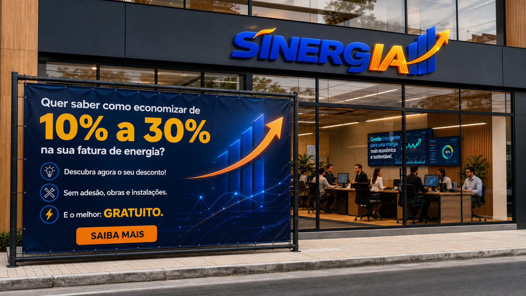 Unidade SINERGIA com comunicação de economia na conta de energia