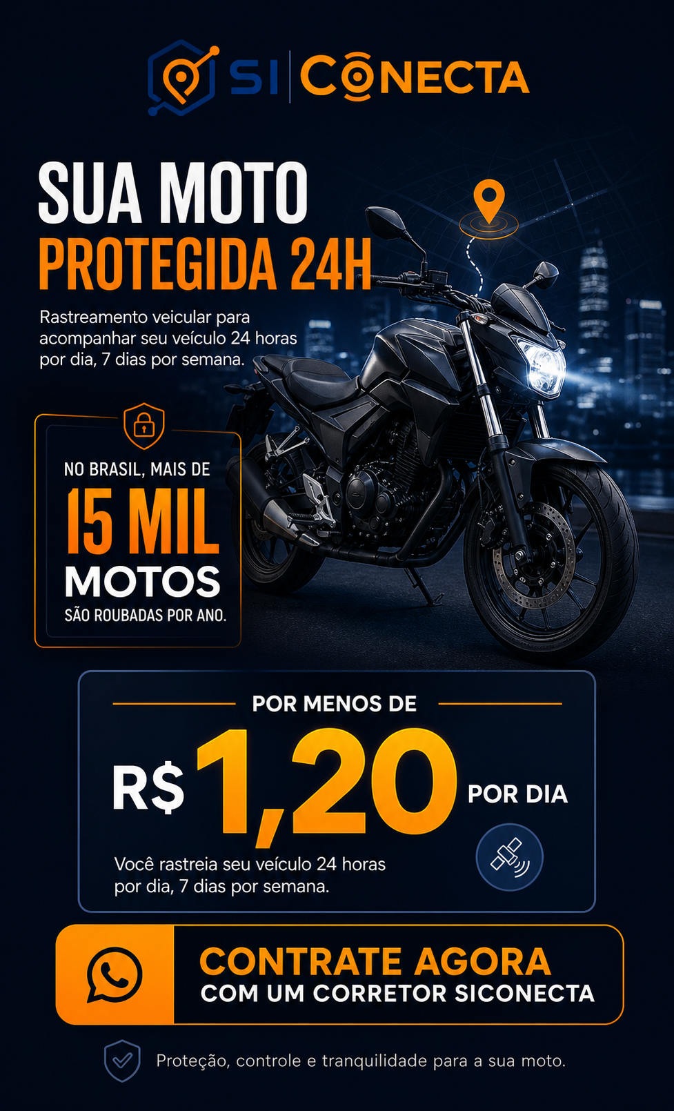 Moto protegida 24 horas com SI Conecta